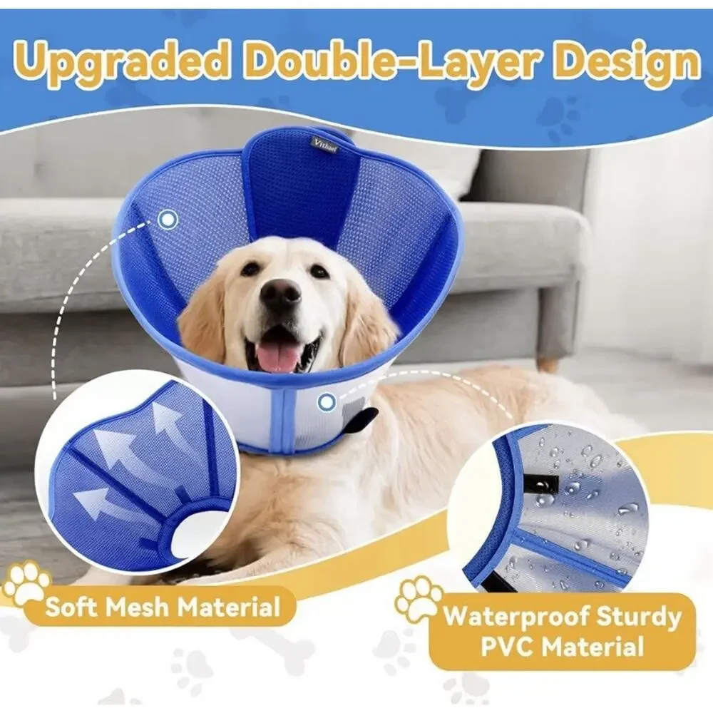 Vithael Soft Dog Recovery Cone Collar XL Blue Adjustable Elizabethan Collar
